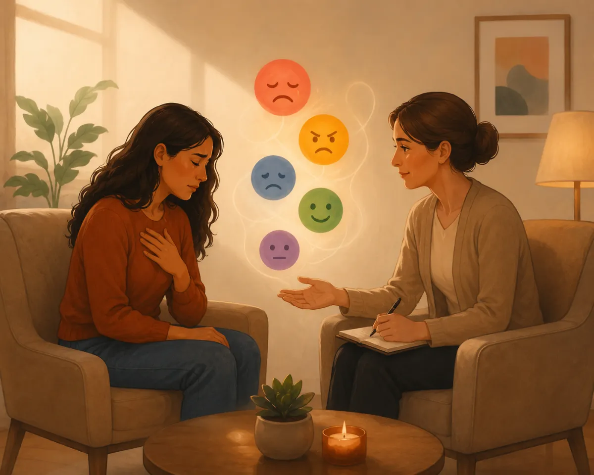 Psicóloga acompañando a una paciente a identificar sus emociones
